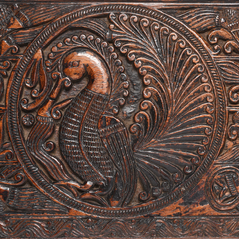 Carving Detail From Carved Teak Peacock Lintel Panel From Andra Pradesh - 18thC | Indigo Antiques
