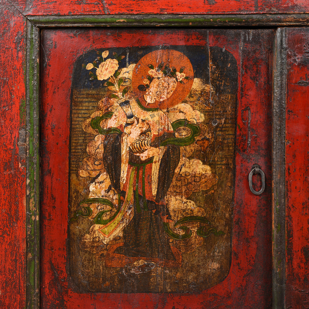 Door Panel Painting Detail From Painted Tibetan Pegam Side Cabinet - Early 19thC | Indigo Antiques