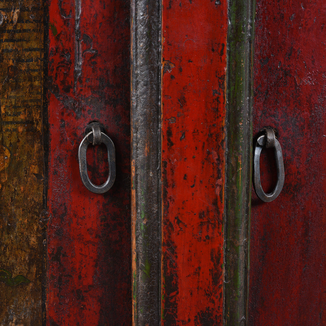 Door Detail From Painted Tibetan Pegam Side Cabinet - Early 19thC | Indigo Antiques