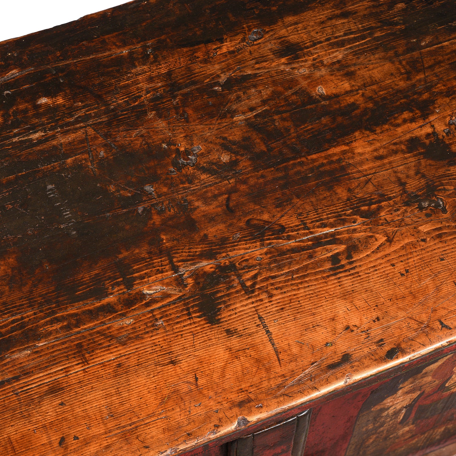 Surface Detail From Painted Tibetan Pegam Side Cabinet - Early 19thC | Indigo Antiques