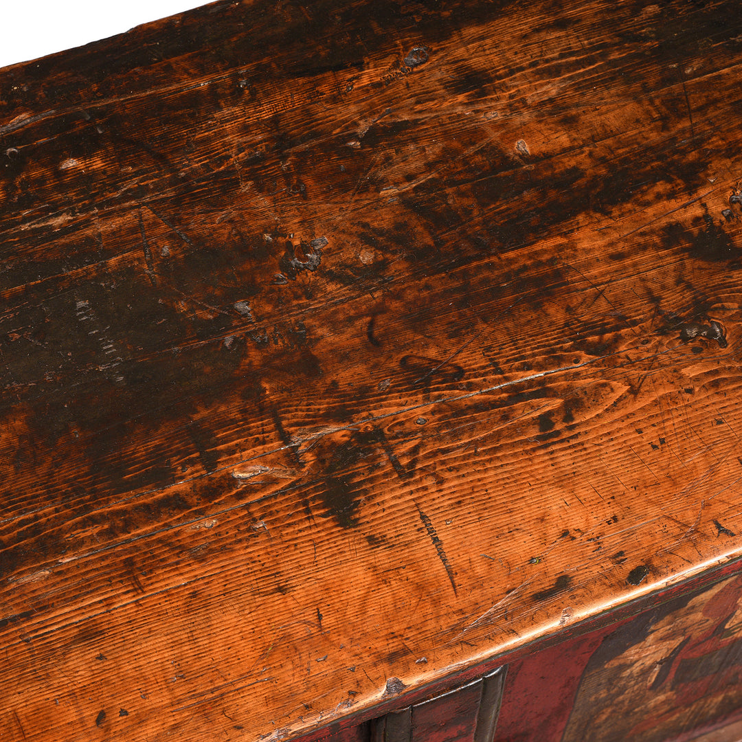 Surface Detail From Painted Tibetan Pegam Side Cabinet - Early 19thC | Indigo Antiques