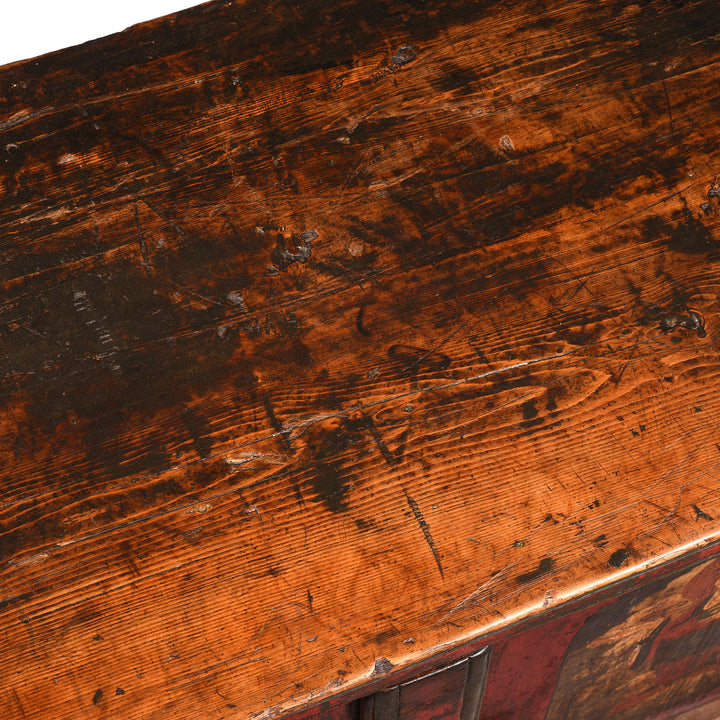 Surface Detail From Painted Tibetan Pegam Side Cabinet - Early 19thC | Indigo Antiques