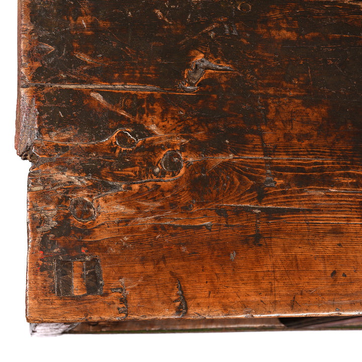 Corner Detail From Painted Tibetan Pegam Side Cabinet - Early 19thC | Indigo Antiques