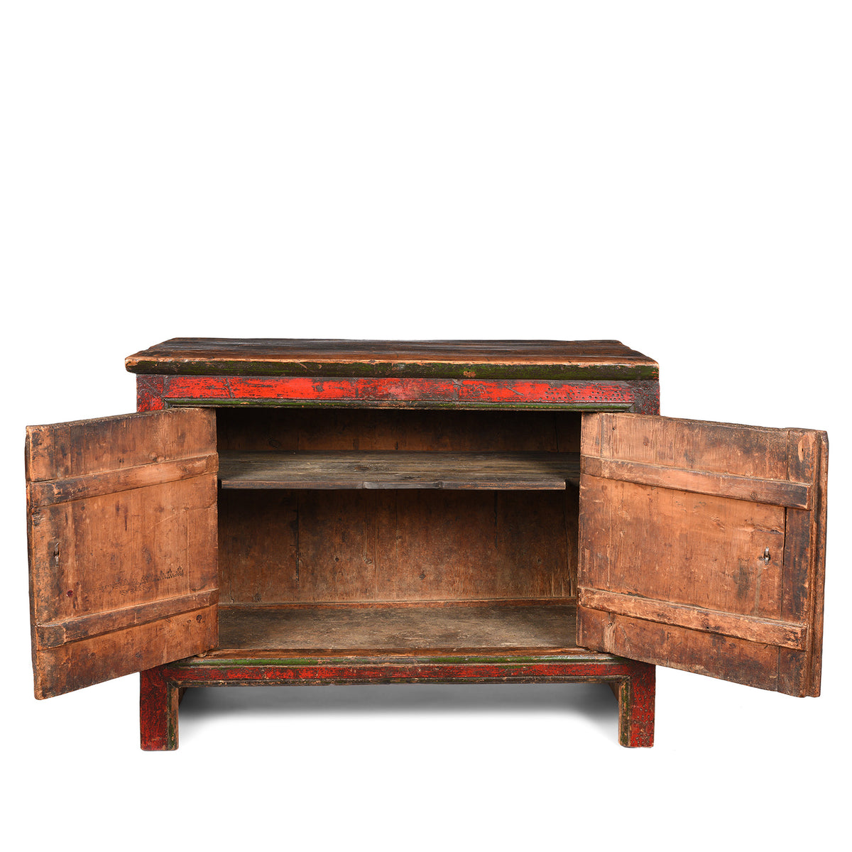 Open Doors View Of Painted Tibetan Pegam Side Cabinet - Early 19thC | Indigo Antiques