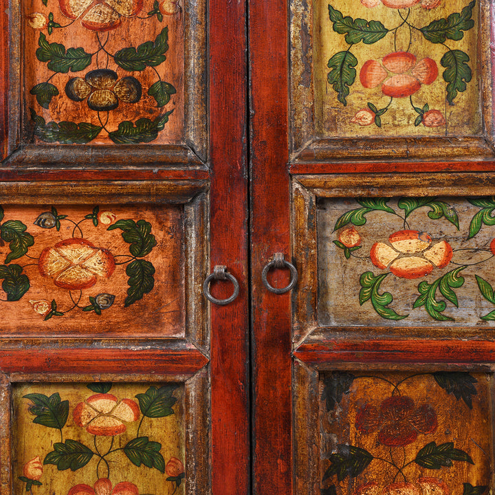 Paintwork Detail From Painted Tibetan Chosham Shrine Cabinet - Early 19thC | Indigo Antiques