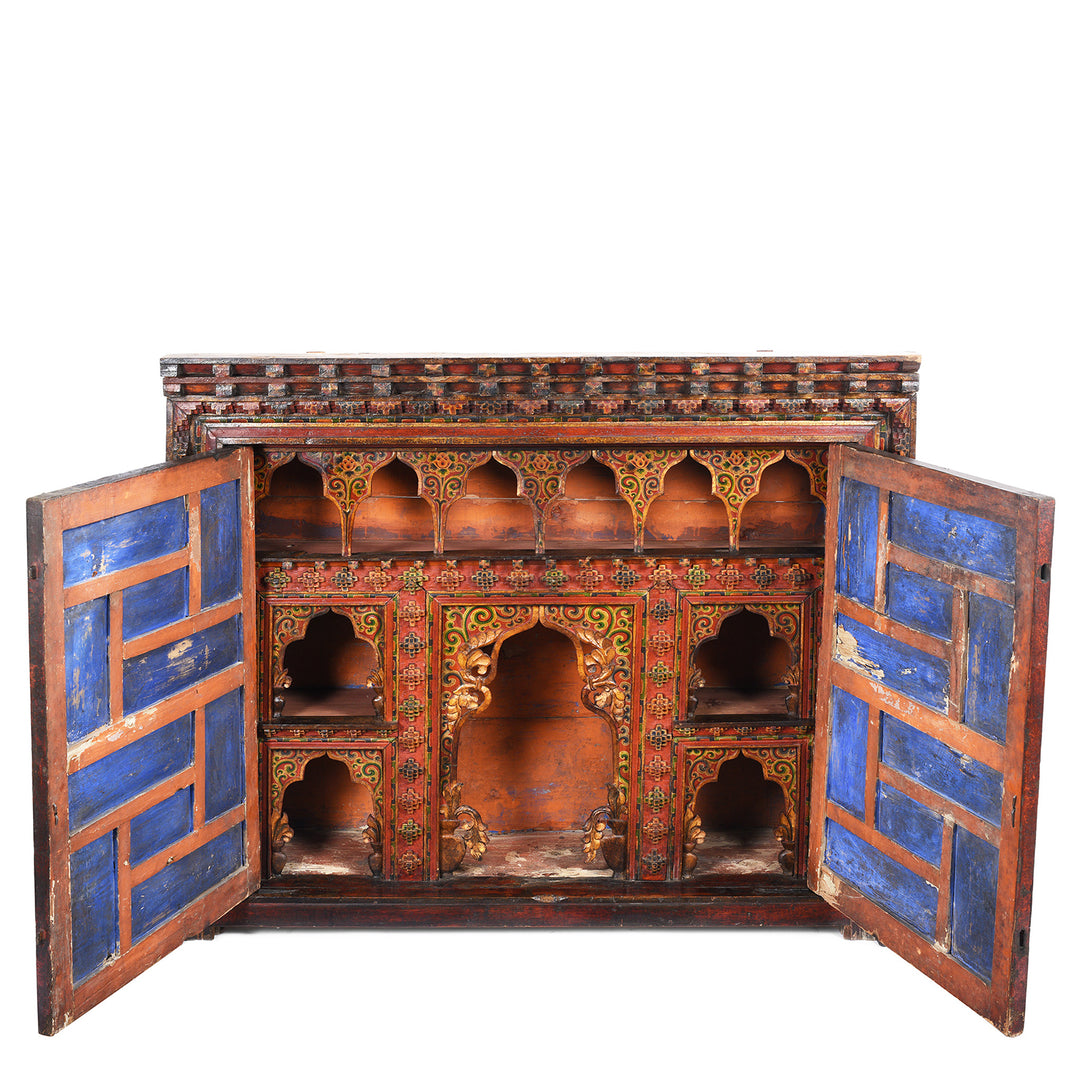 Interior Of Painted Tibetan Chosham Shrine Cabinet - Early 19thC | Indigo Antiques