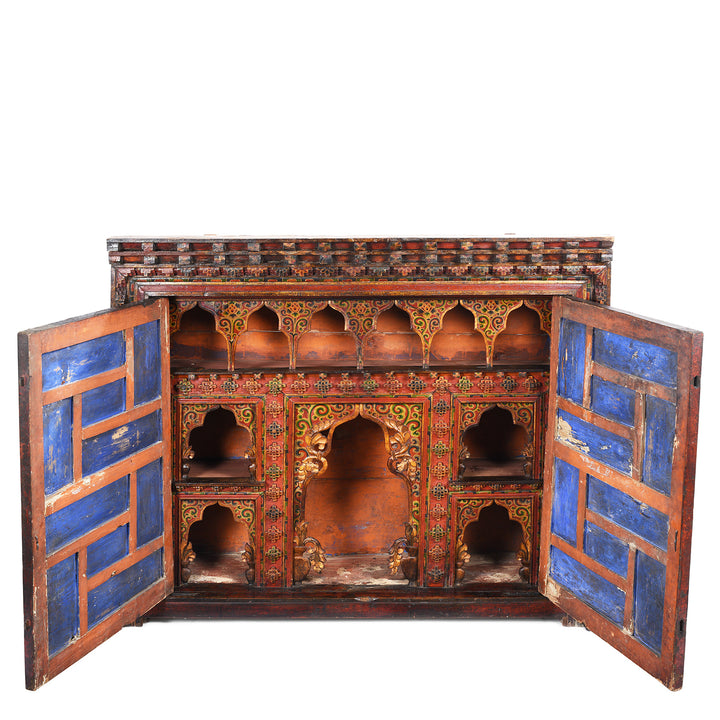 Interior Of Painted Tibetan Chosham Shrine Cabinet - Early 19thC | Indigo Antiques