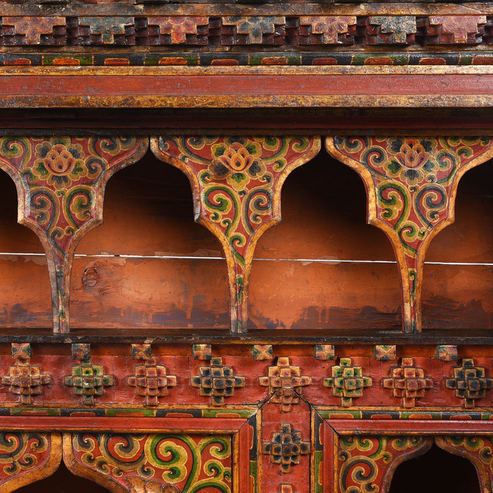 Detail From Painted Tibetan Chosham Shrine Cabinet - Early 19thC | Indigo Antiques