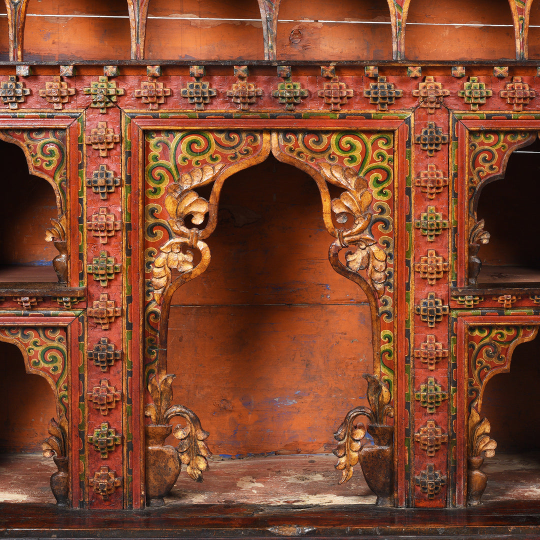 Detail From Interior Of Painted Tibetan Chosham Shrine Cabinet - Early 19thC | Indigo Antiques