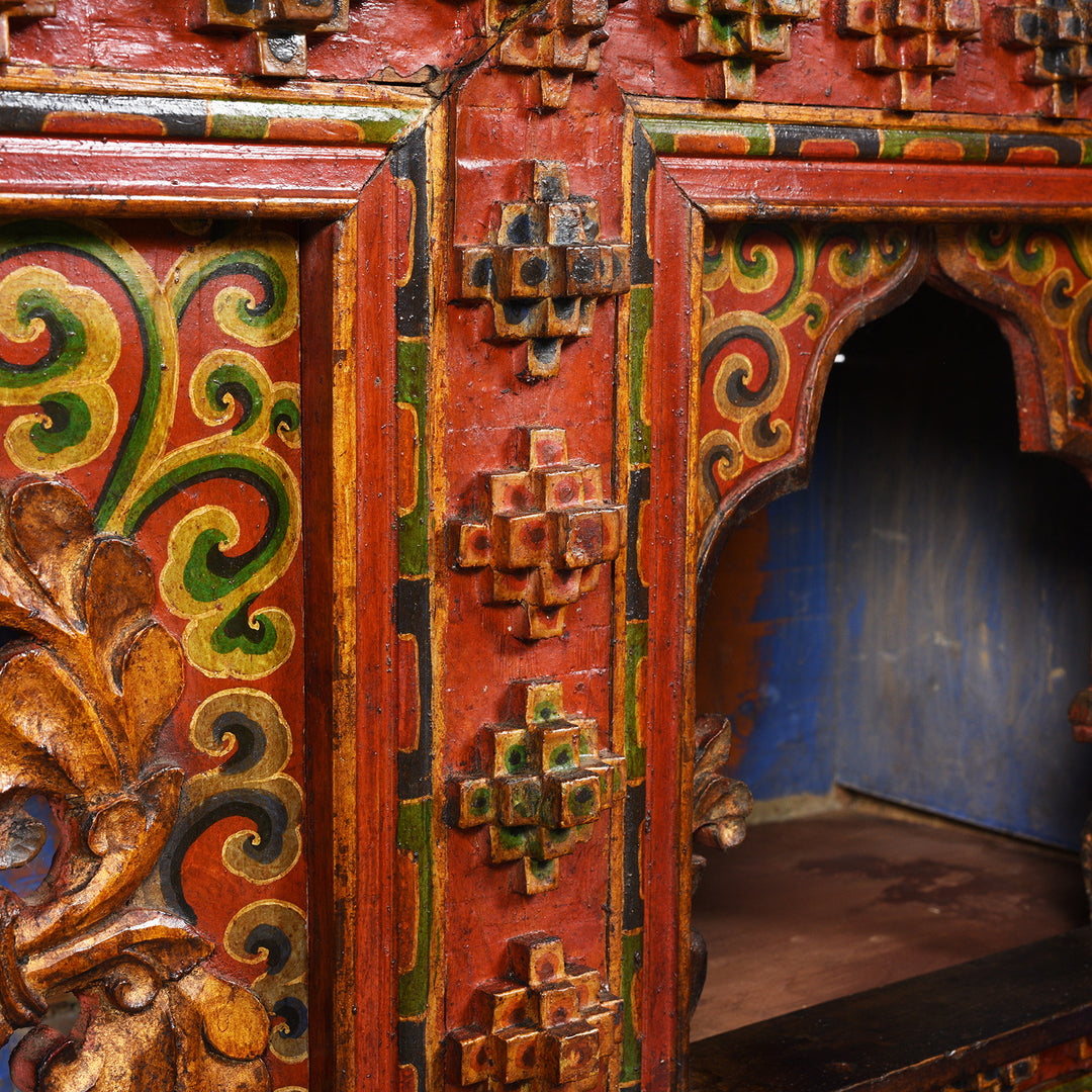 Interior Detail From Painted Tibetan Chosham Shrine Cabinet - Early 19thC | Indigo Antiques