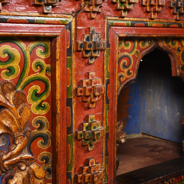 Painted Tibetan Chosham Shrine Cabinet - Early 19thC