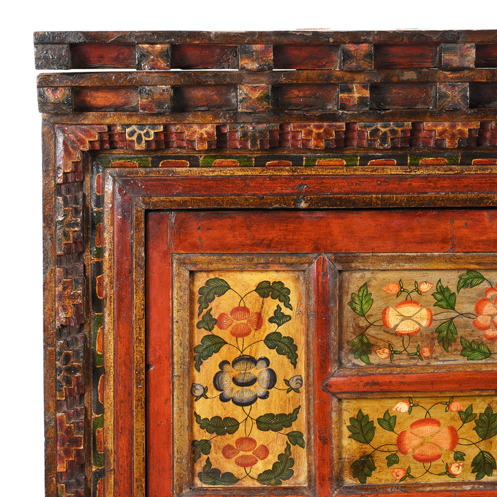 Corner Detail From Painted Tibetan Chosham Shrine Cabinet - Early 19thC | Indigo Antiques