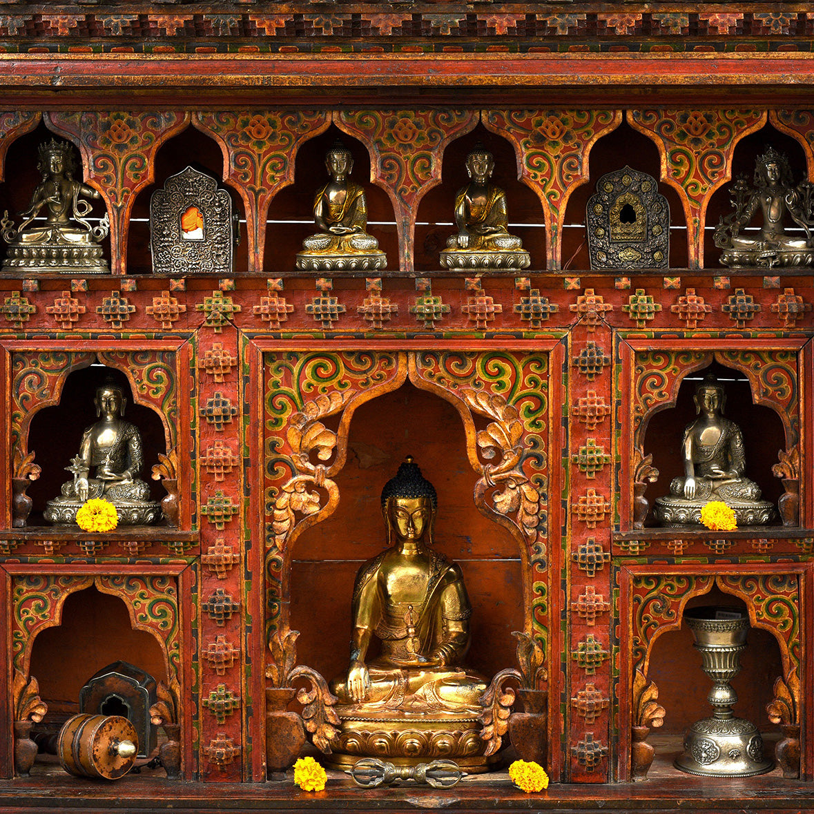 Painted Tibetan Chosham Shrine Cabinet - Early 19thC Painted Tibetan Chosham Shrine Cabinet - Early 19thC
