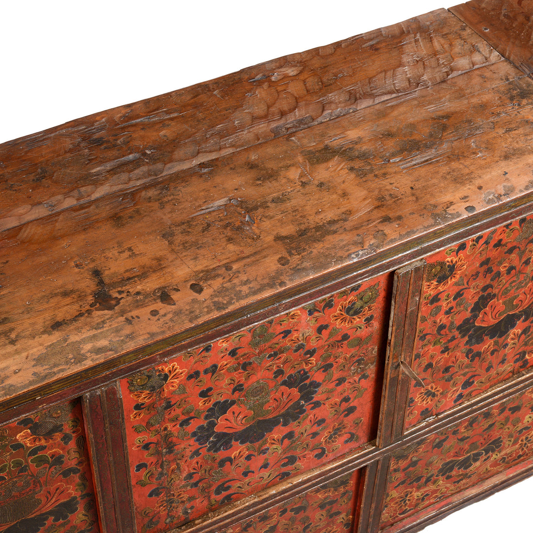 Top detail of an Antique Painted Altar Cabinet from Tibet - 19thC | Indigo Antiques