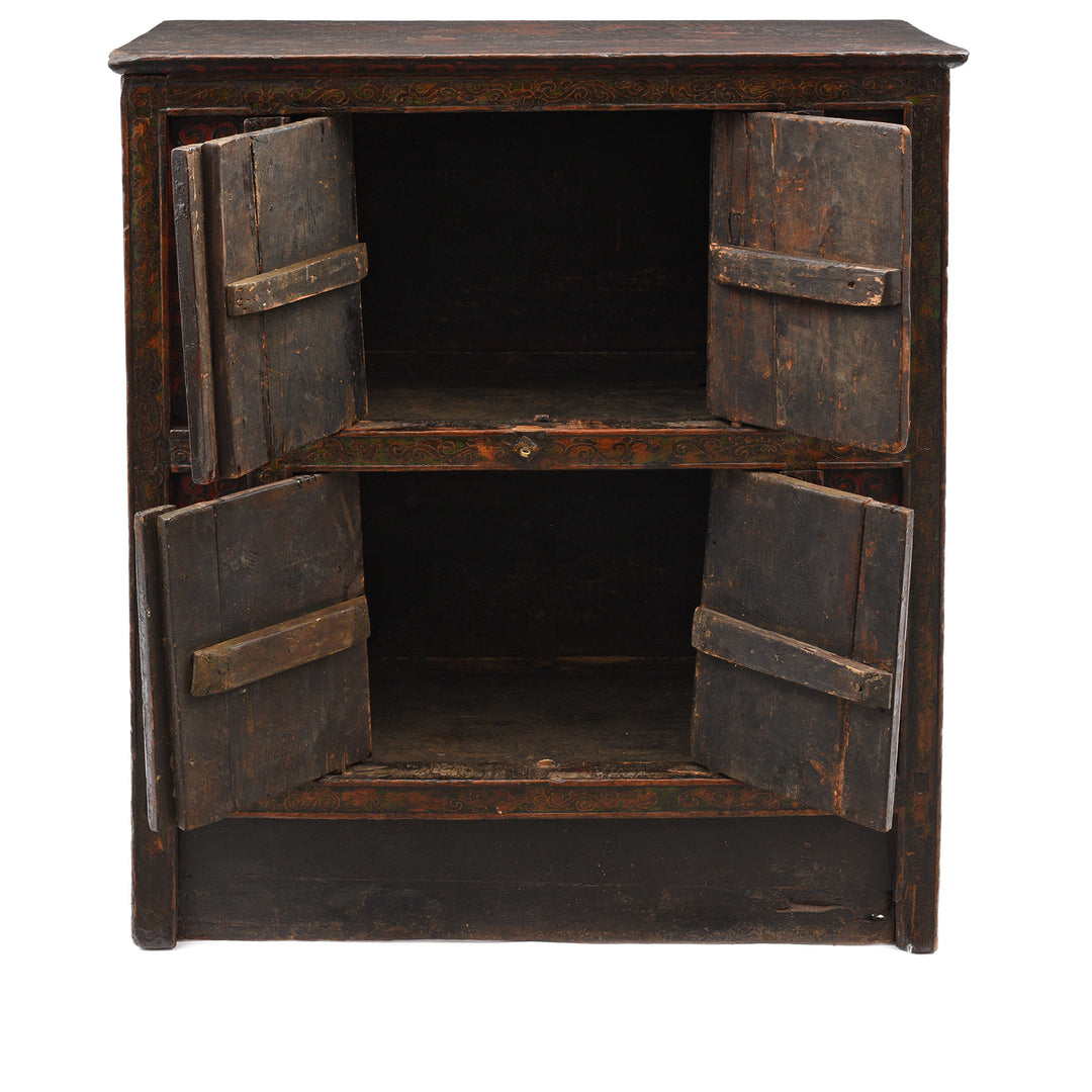 Open Detail From an Antique Painted Tibetan Altar Cabinet With Original Dragon Painting - Early 19th Century | Indigo Antiques