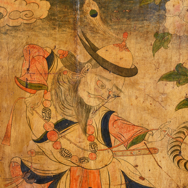 Detail From Tibetan Painted Panel of Güsh Khaan With Tiger - 18thC | Indigo Antiques