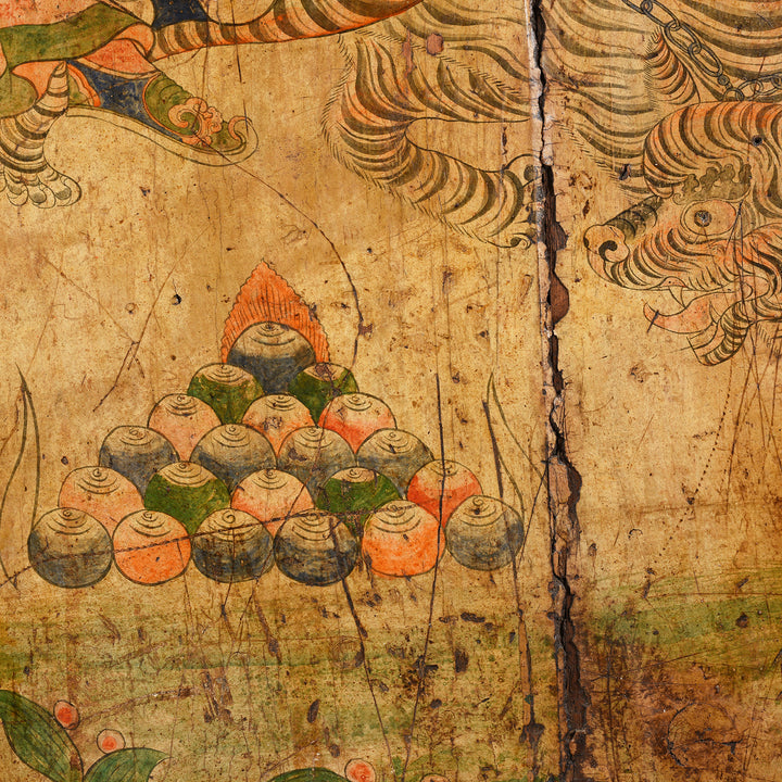 Painting Detail From Tibetan Painted Panel of Güsh Khaan With Tiger - 18thC | Indigo Antiques