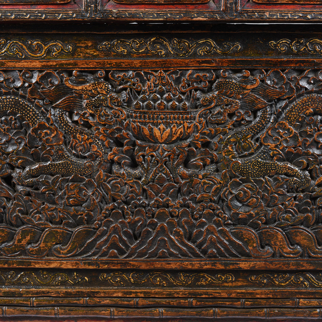 Carving Detail From Painted Choksar Prayer Table from Tibet - 18thC | Indigo Antiques