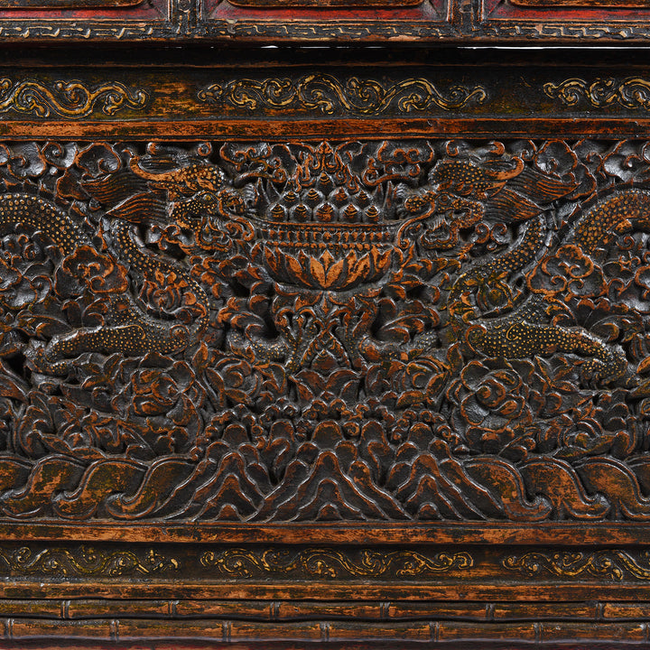 Carving Detail From Painted Choksar Prayer Table from Tibet - 18thC | Indigo Antiques