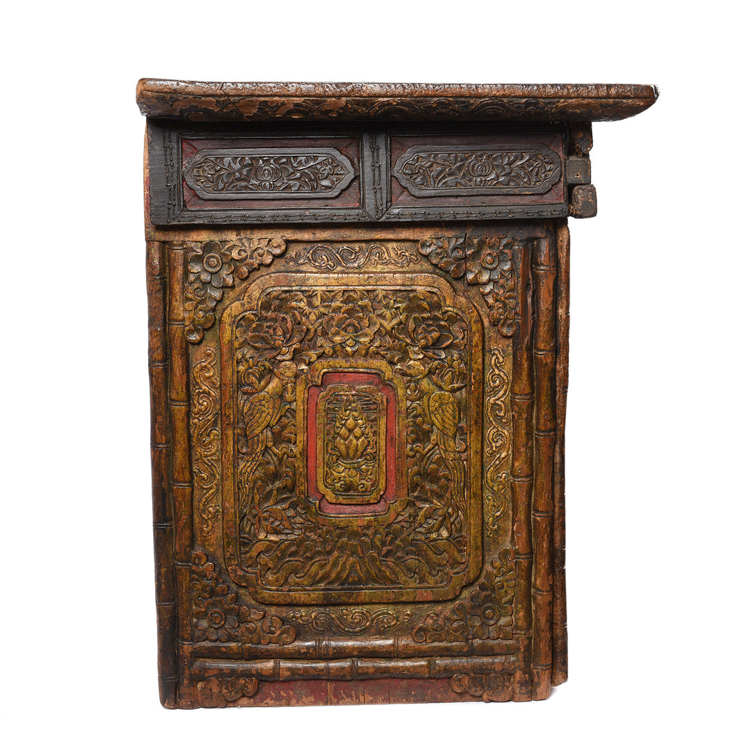 Side View Of Painted Choksar Prayer Table from Tibet - 18thC | Indigo Antiques