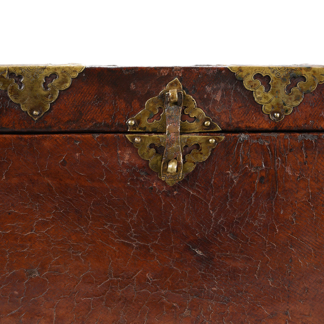 Latch Detail From Tibetan Brass Bound Leather Trunk - 19thC | Indigo Antiques