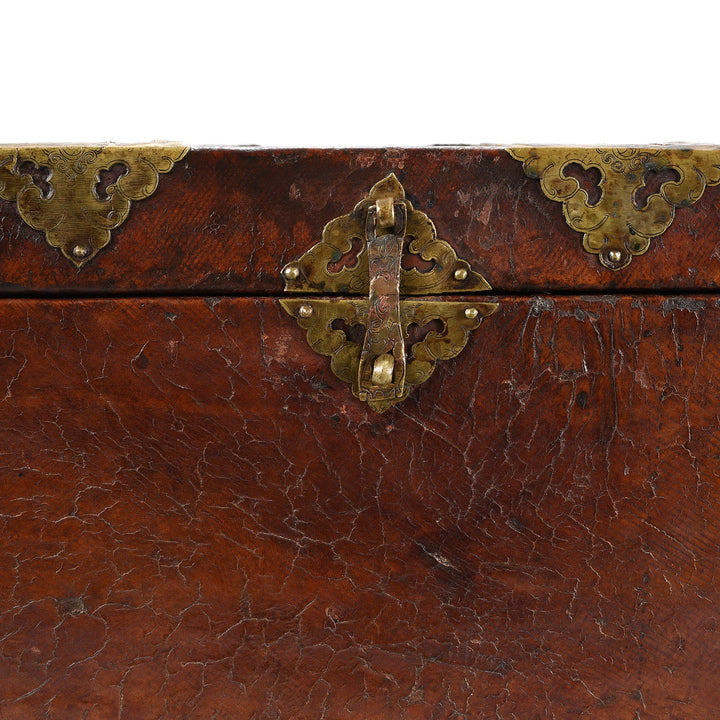 Latch Detail From Tibetan Brass Bound Leather Trunk - 19thC | Indigo Antiques