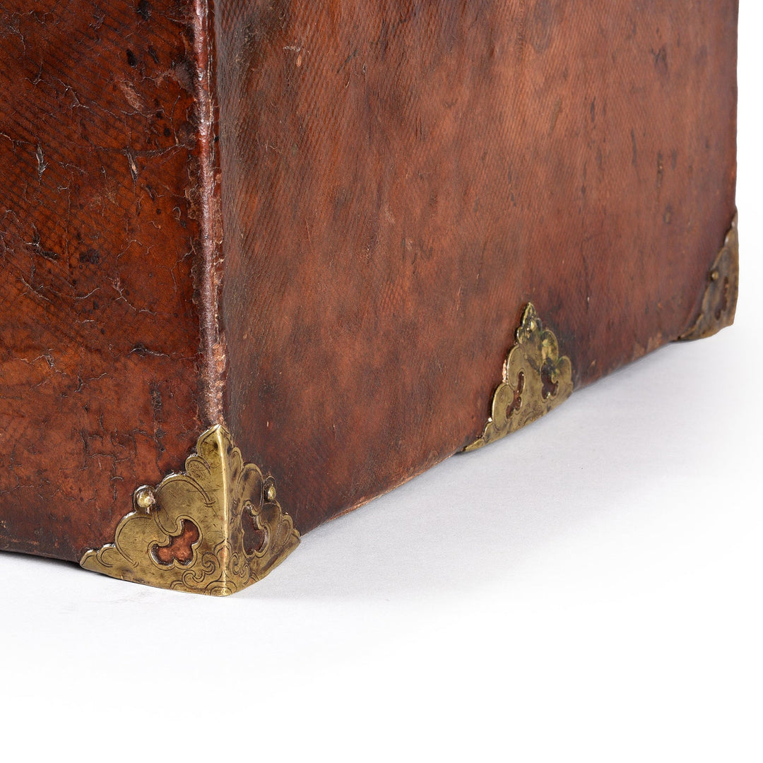 Brass Detail From Tibetan Brass Bound Leather Trunk - 19thC | Indigo Antiques