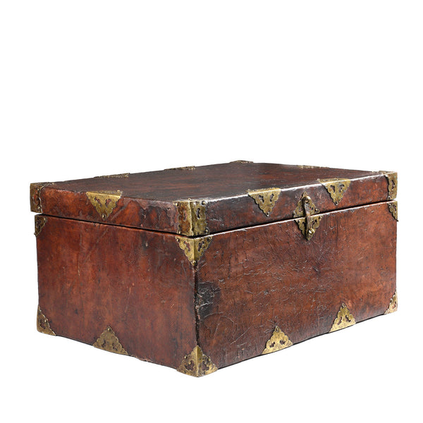 Tibetan Brass Bound Leather Trunk - 19thC