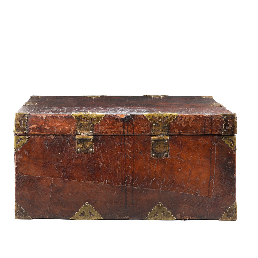 Reverse Of Tibetan Brass Bound Leather Trunk - 19thC | Indigo Antiques