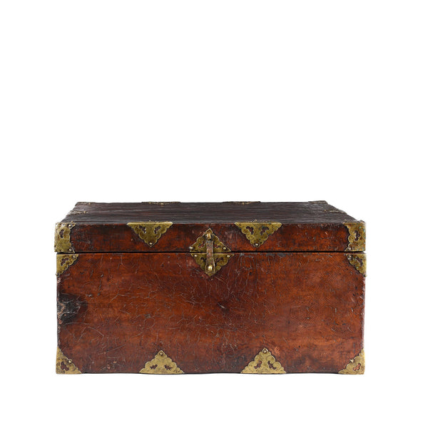 Tibetan Brass Bound Leather Trunk - 19thC