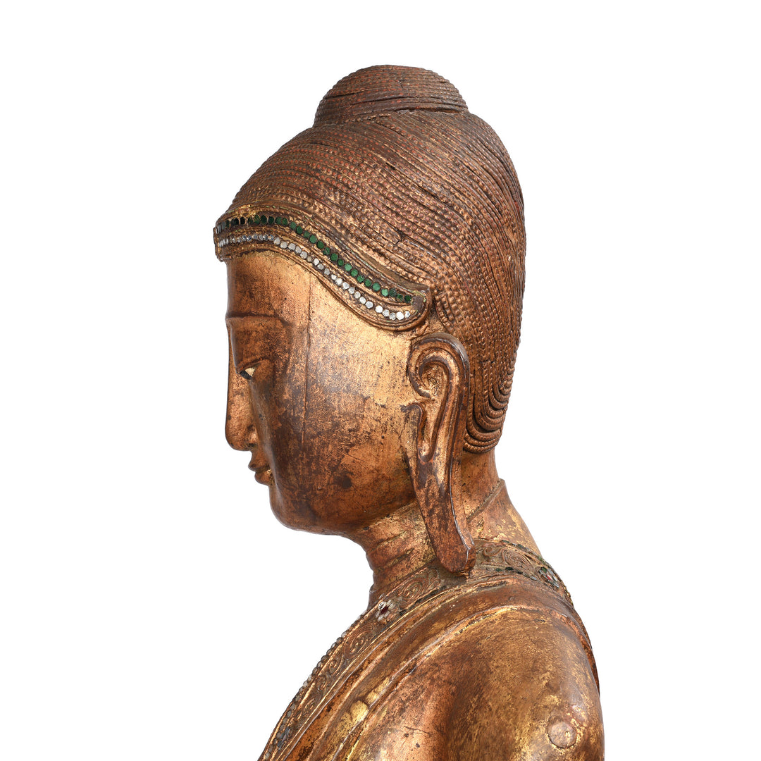 Side Detail From Gilded Teak Burmese Standing Buddha - Early 20thC | Indigo Antiques
