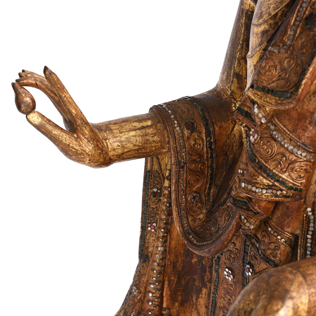 Detail From Gilded Teak Burmese Standing Buddha - Early 20thC | Indigo Antiques