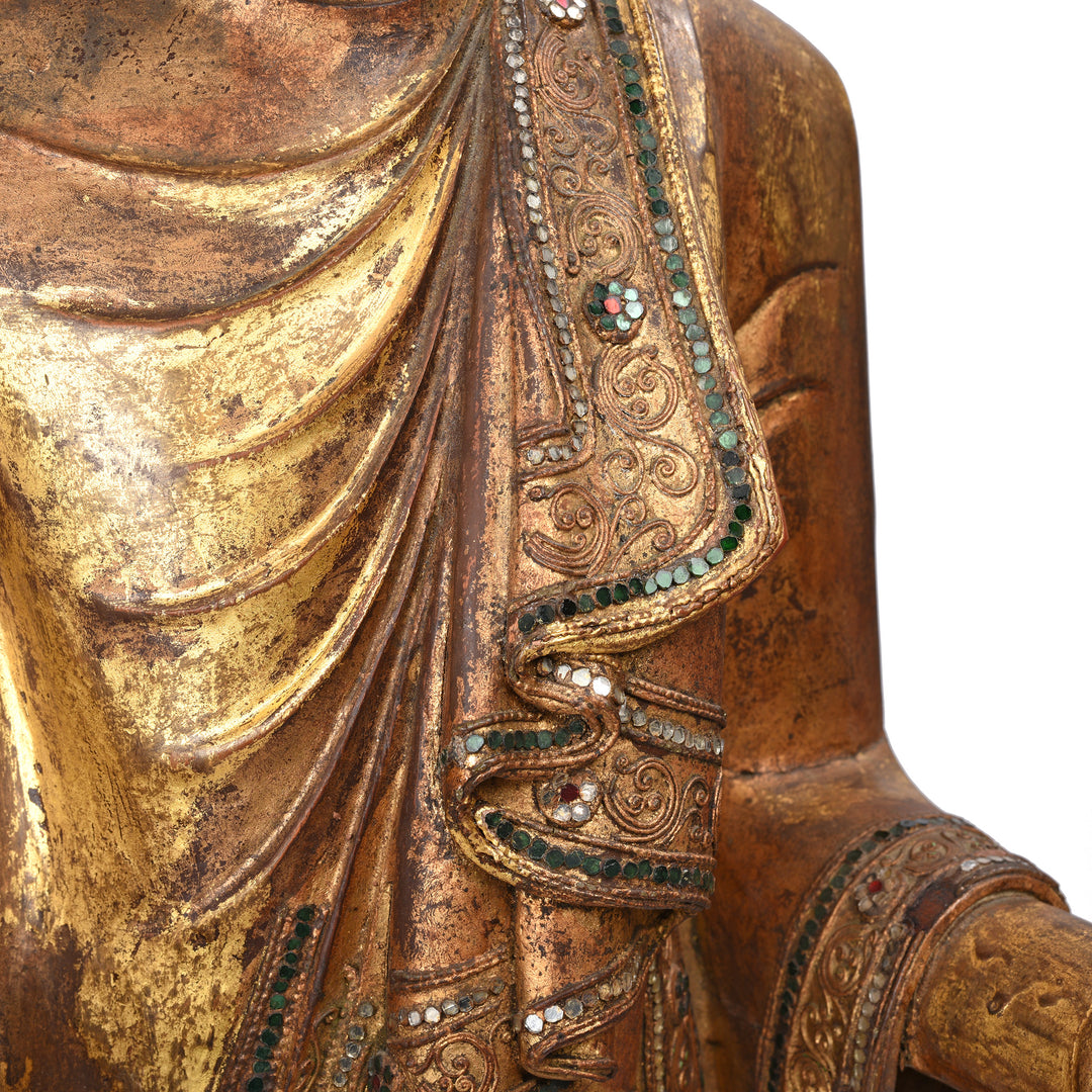 Detail From Gilded Teak Burmese Standing Buddha - Early 20thC | Indigo Antiques