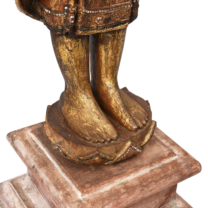 Feet Detail From Gilded Teak Burmese Standing Buddha - Early 20thC | Indigo Antiques