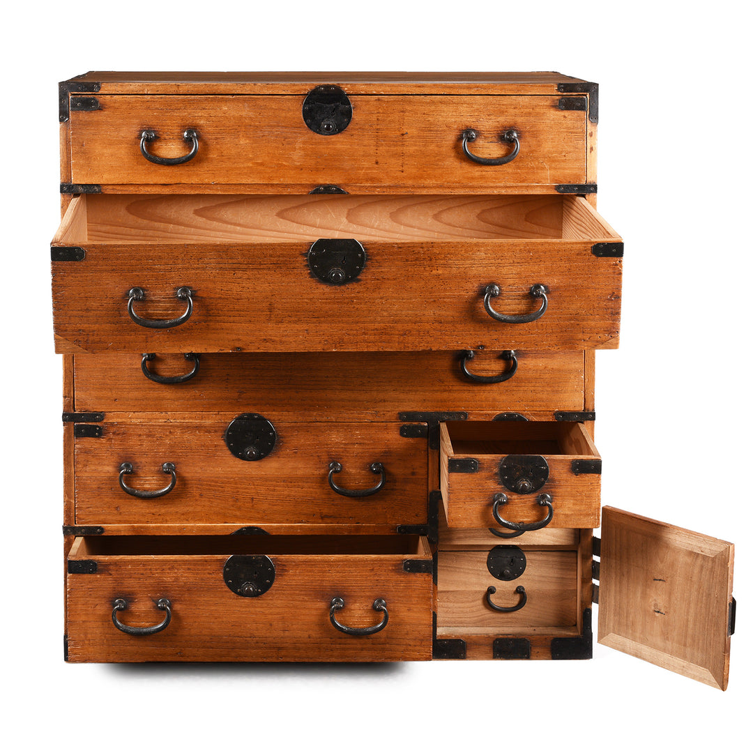 Open Drawers Detail From Japanese Chest - Japanese Choba Dansu  - Meiji Period | Indigo Antiques