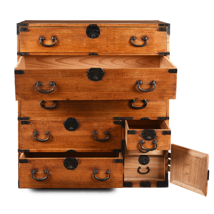Open Drawers Detail From Japanese Chest - Japanese Choba Dansu  - Meiji Period | Indigo Antiques