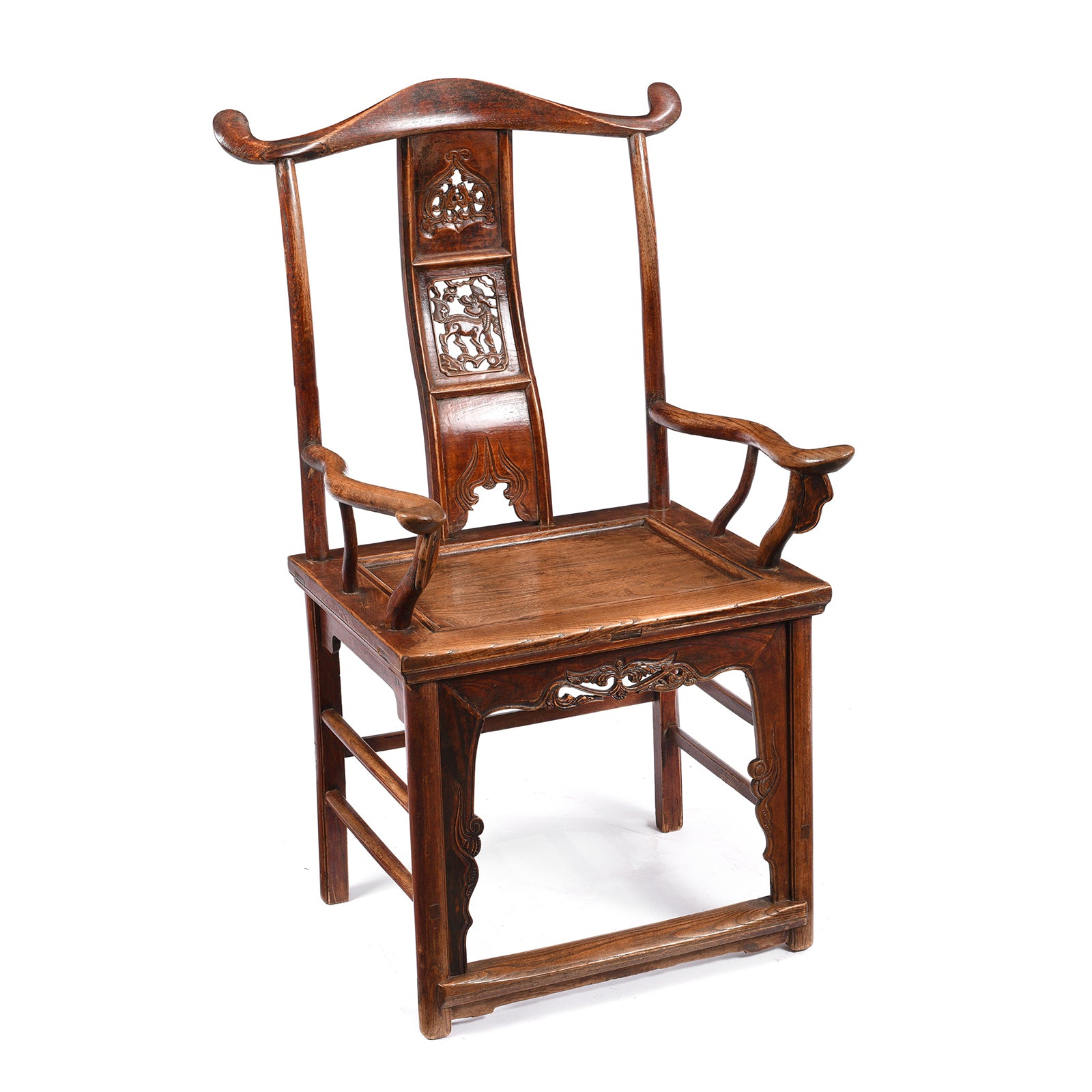 Pain Of Antique Carved Officials Hat Chair From Shanxi - Late 19thC| Indigo Antiques 