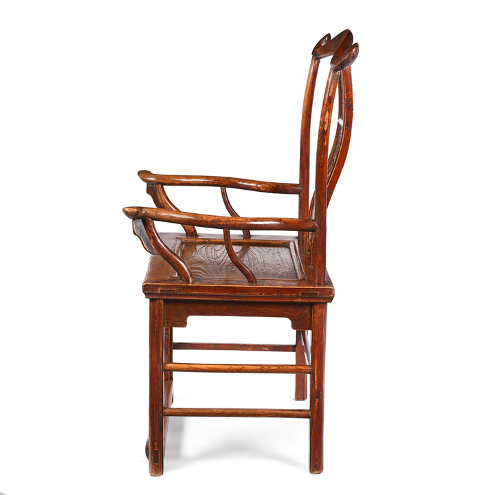 Side View Of Option One Antique Carved Officials Hat Chair From Shanxi - Late 19thC| Indigo Antiques 