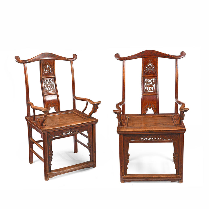 Pain Of Antique Carved Officials Hat Chair From Shanxi - Late 19thC| Indigo Antiques 