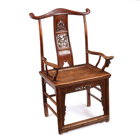 Pair of Carved Officials Hat Chairs From Shanxi - Late 19th Century