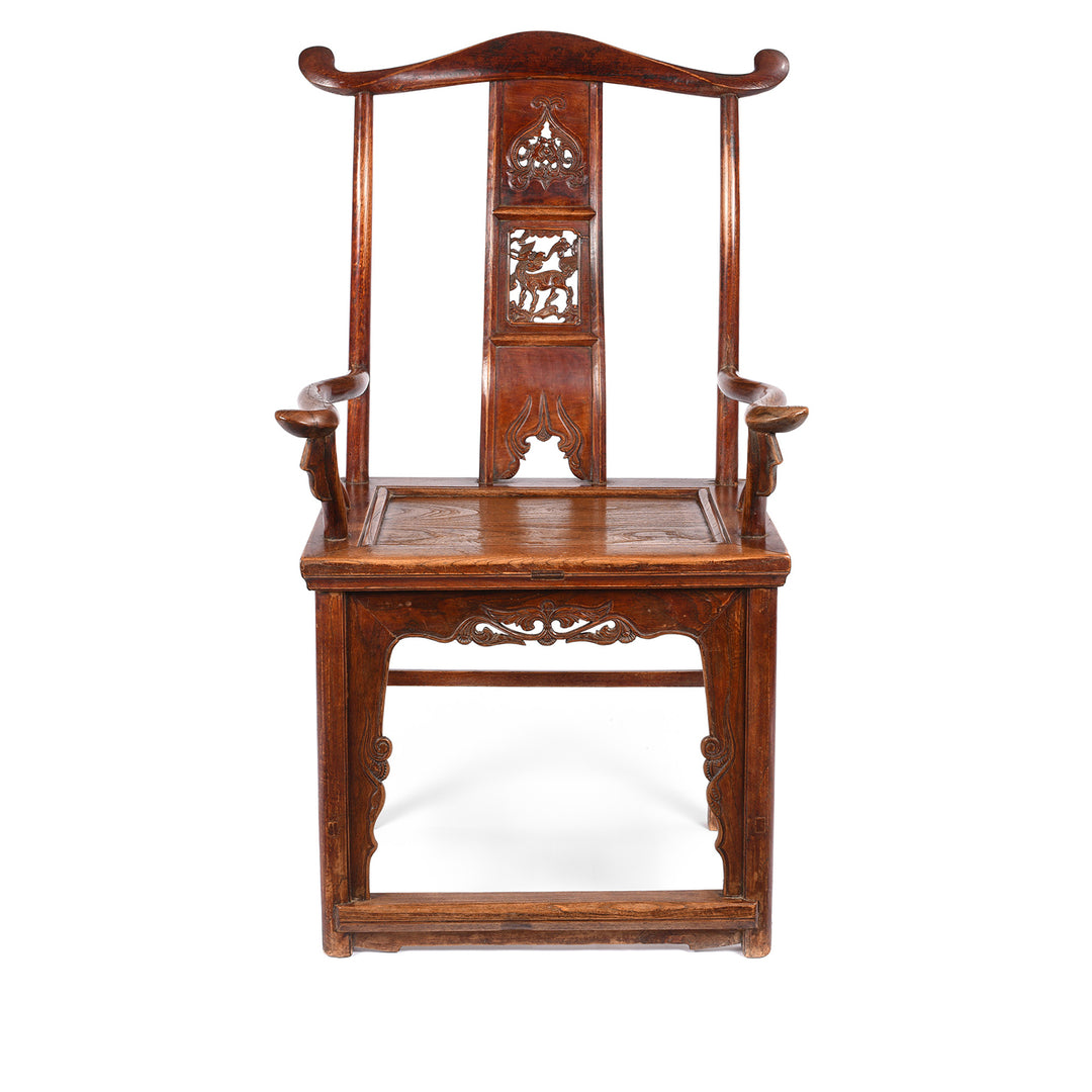 Front View Of Option 2 Antique Carved Officials Hat Chair From Shanxi - Late 19th Century | Indigo Antiques 