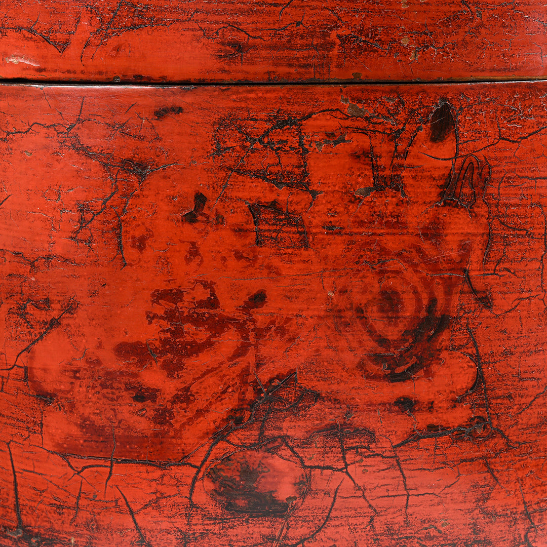 Detail From Red Lacquer Chinese Hat Box - 19thC | Indigo Antiques