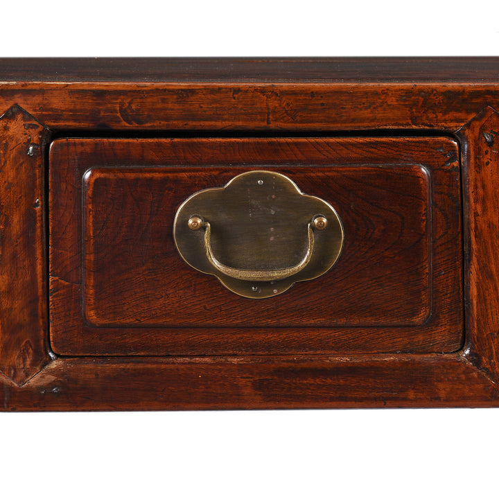 Drawer Detail From Antique 3 Drawer Red Elm Console Table From Shanxi - Late 19thC | Indigo Antiques