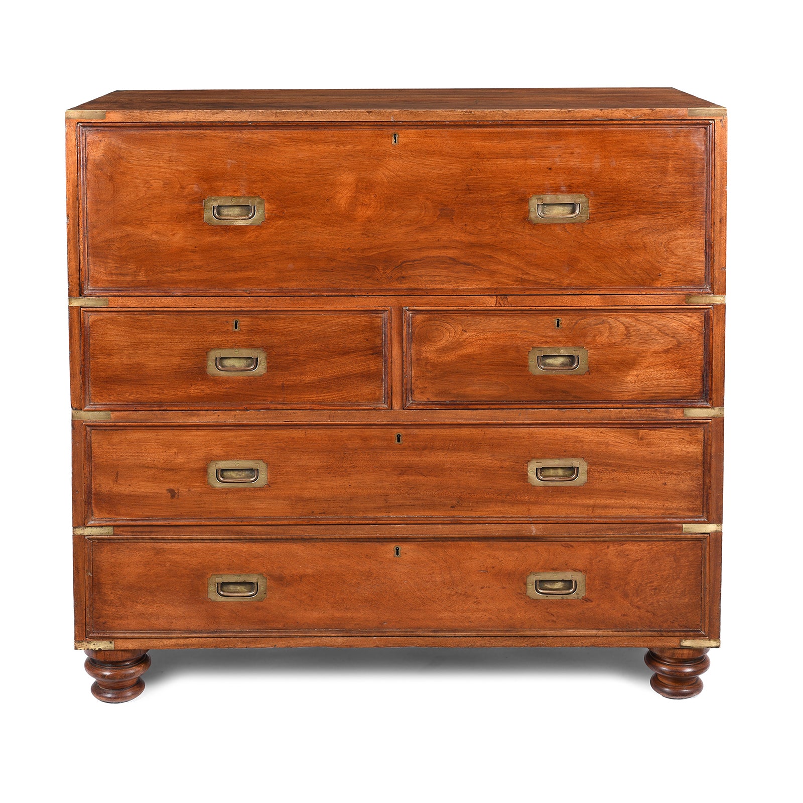 Brass Bound Chinese Export Secretaire Campaign Chest Made From Camphor Wood- Late 19thC