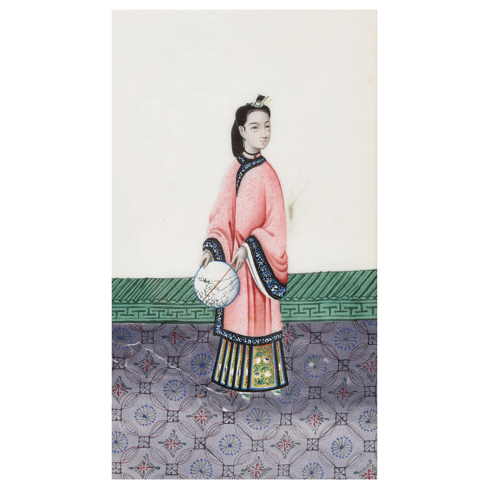 Antique Framed Chinese Watercolour Painting of A Dignitary on Pith Paper - 19thC I Indigo Antiques