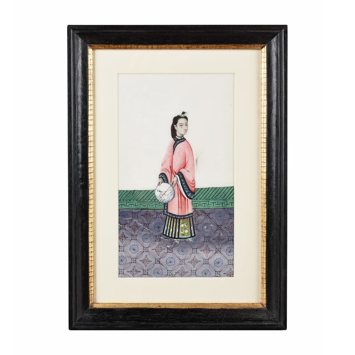 Antique Framed Chinese Watercolour Painting of A Dignitary on Pith Paper - 19thC I Indigo Antiques