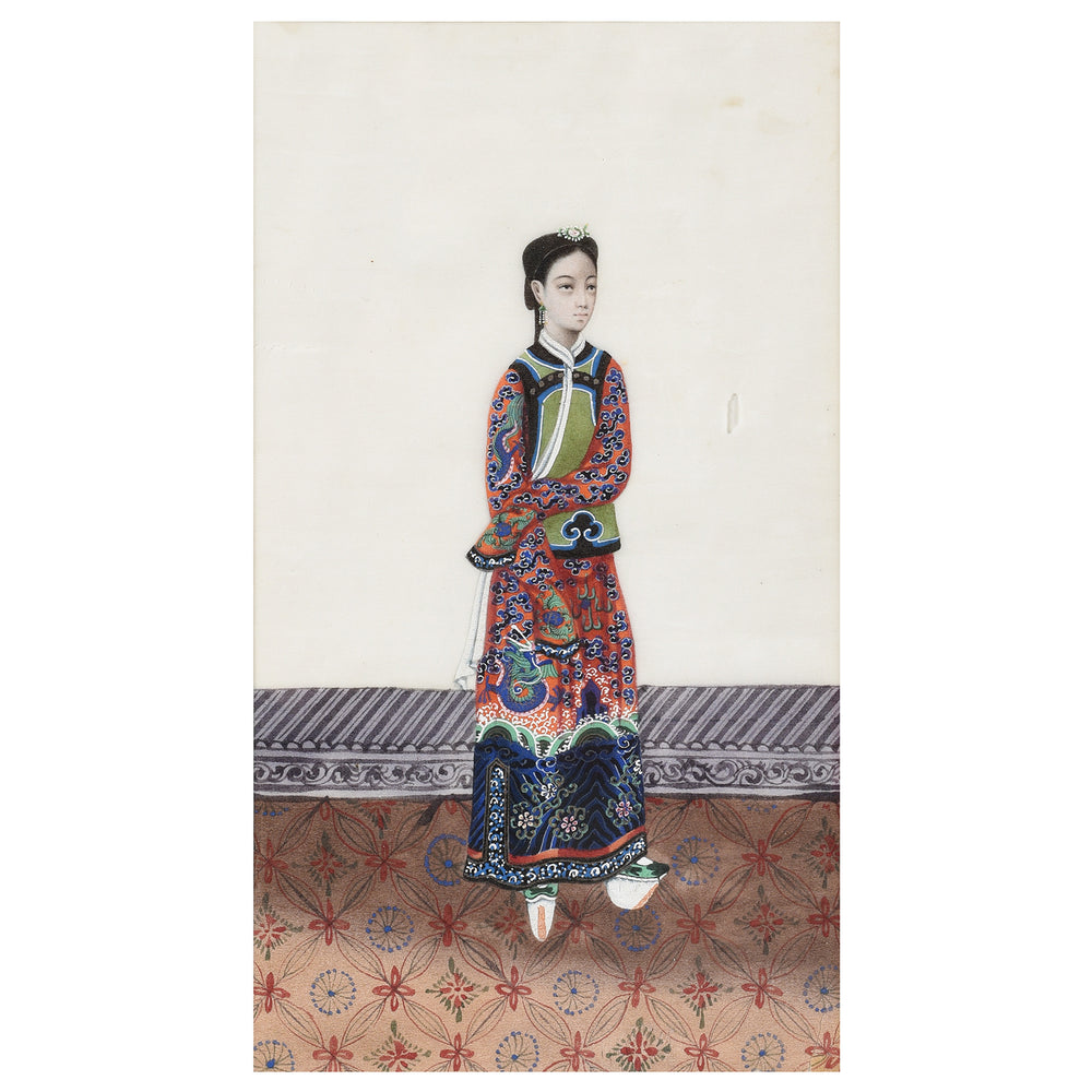 Framed Chinese Antique Watercolour Painting of A Dignitary on Pith Paper - 19thC I Indigo Antiques