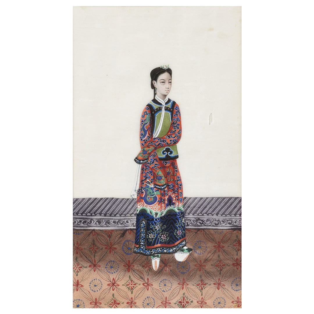 Framed Chinese Antique Watercolour Painting of A Dignitary on Pith Paper - 19thC I Indigo Antiques