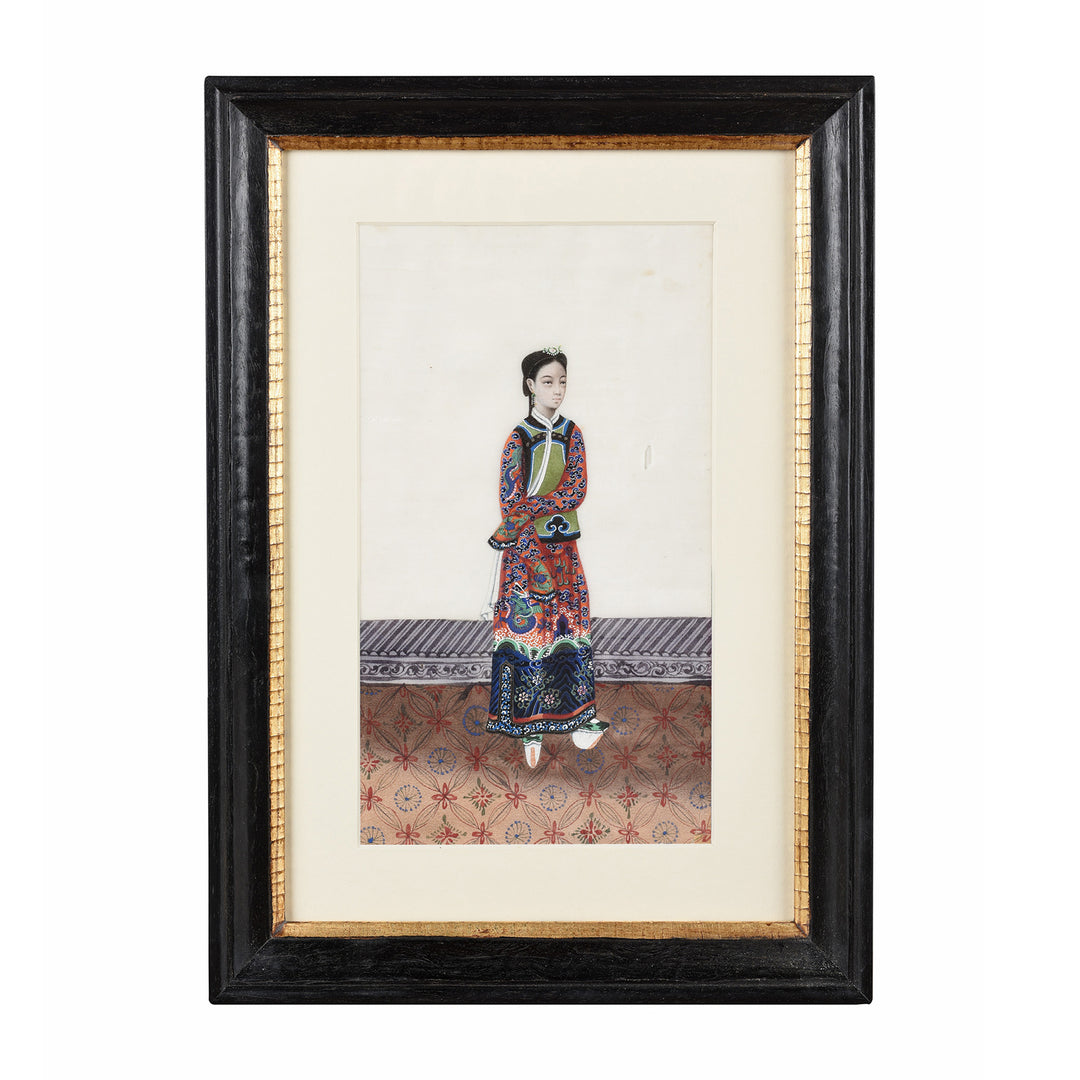 Framed Chinese Antique Watercolour Painting of A Dignitary on Pith Paper - 19thC I Indigo Antiques