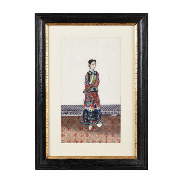 Framed Chinese Antique Watercolour Painting of A Dignitary on Pith Paper - 19thC I Indigo Antiques